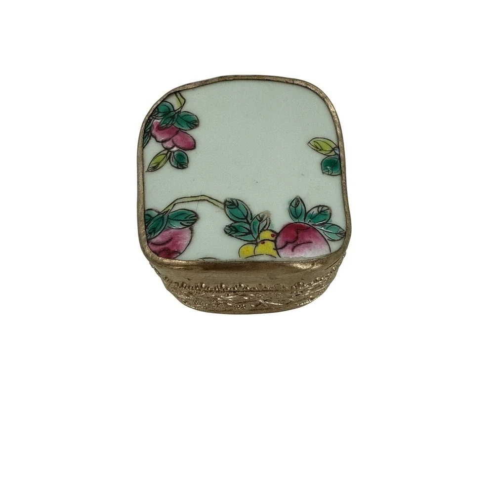 Vintage Decorative Trinket‎ Box Ceramic Floral Metal Ornate Keepsake not hinged